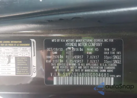 2011 Hyundai Santa Fe Gls z USA, uszkodzony, nr VIN 5XYZG3AB0BG004681